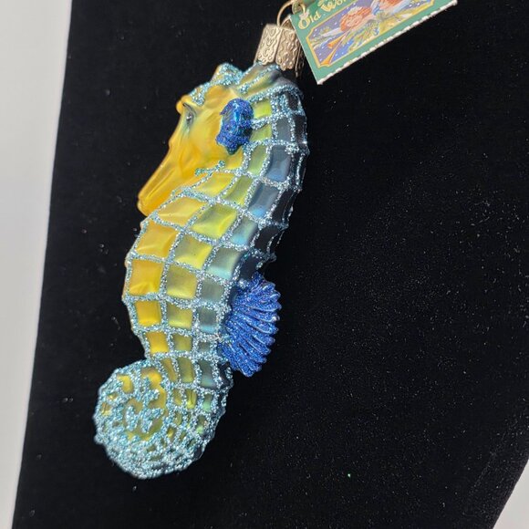 Old World Christmas Blue Seahorse Ornament Glass Blown Hand-Painted Box - Picture 9 of 16